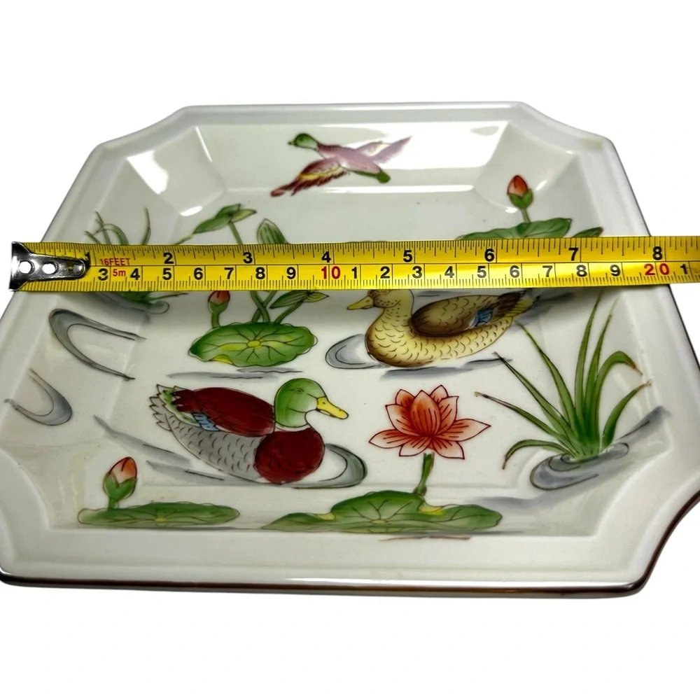 Andrea by Sadek 8 Sided Square Ducks Lily Pads Serving Plate #5868 Made in Japan